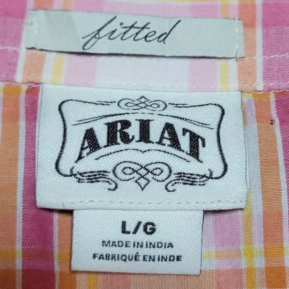 Ariat LS Pink Fitted Full Snap Ladies Western Shirt w/ Embroidery - Size Large - Picture 8 of 9